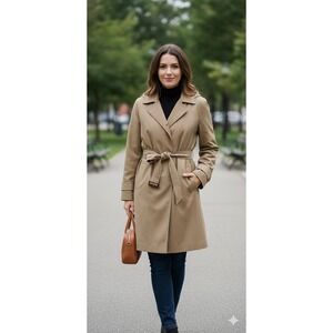 London Fog Women's Trench Coat 1X Dark Khaki Long Belted Classic Rain Jacket